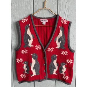 Vintage 1995 Kathy Gallagher Wool Penguin Sweater Vest – Women’s L Christmas